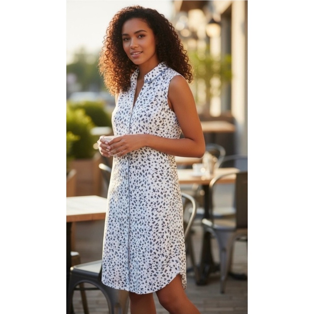 Cabi 5233 Camilla Dress Blue Brown Leopard Print Sleeveless Button Frontā Medium